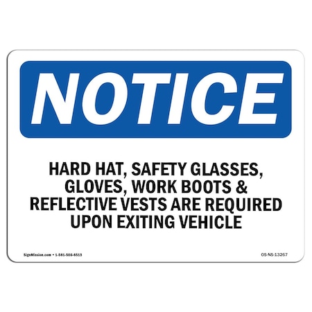 Signmission OSHA Sign, Hard Hat Safety Glasses Gloves Work Boots, 10in X 7in Aluminum, 10" W, 7" H, Landscape OS-NS-A-710-L-13267